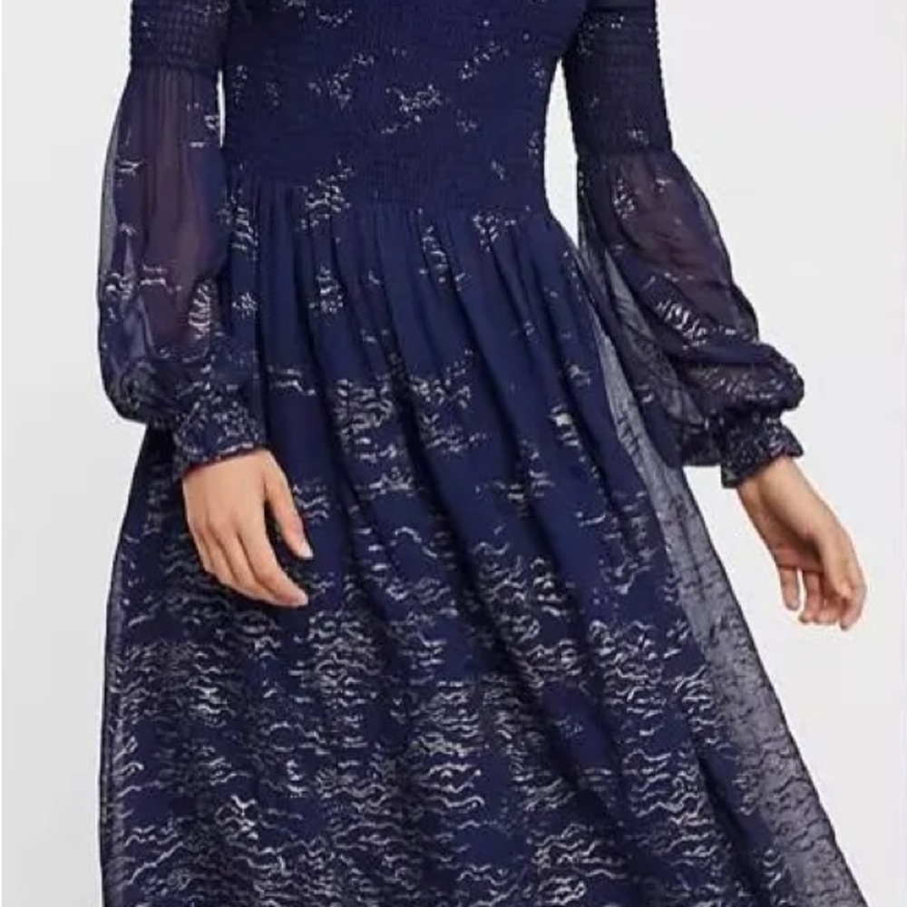 Free People Navy Long Sleeve Lace Dress